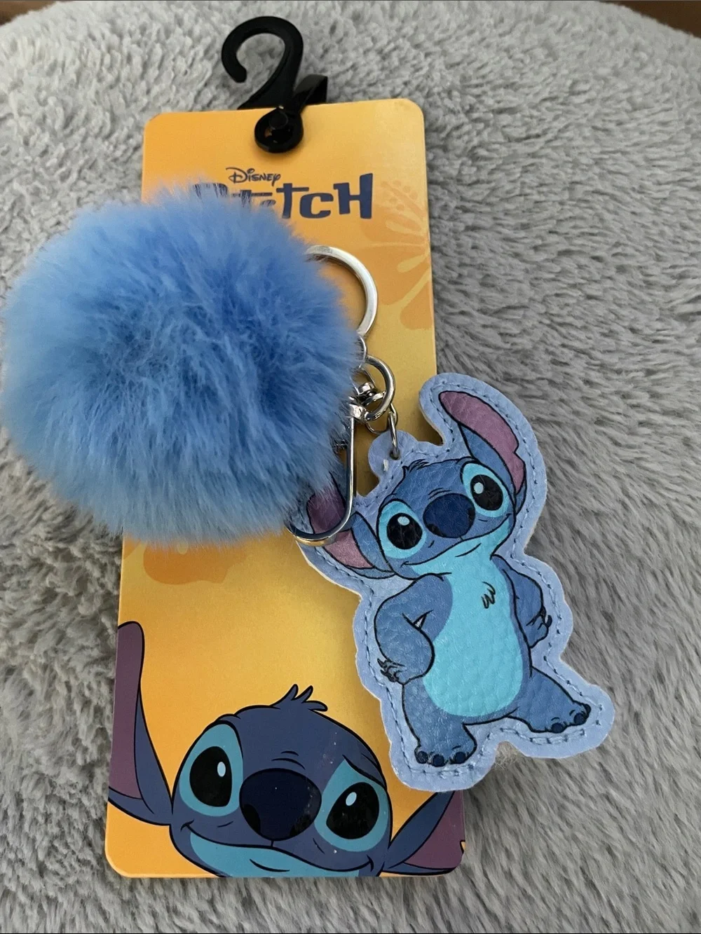 Disney Blue Stitch Pom-Pom Keychain with Stitch Charm